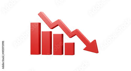 Declining Chart with Arrow Showing Decrease in Red