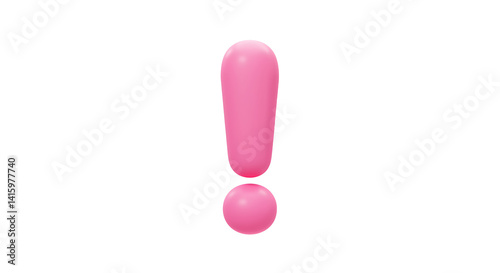 Pink Exclamation Mark on White Background Simple 3D Render