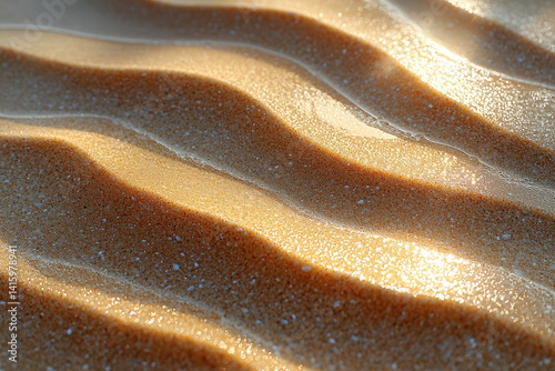 Abstract Golden Sand Ripples and Curves Glowing in Warm Desert Sunset Light