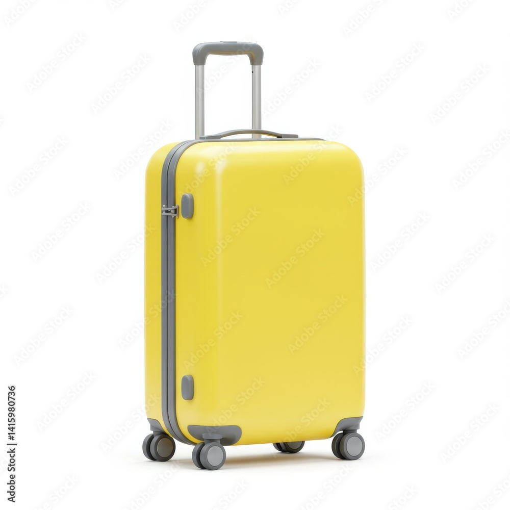 3D Yellow suitcase with handle extended on white background 3D Yellow suitcase with handle extended on white background