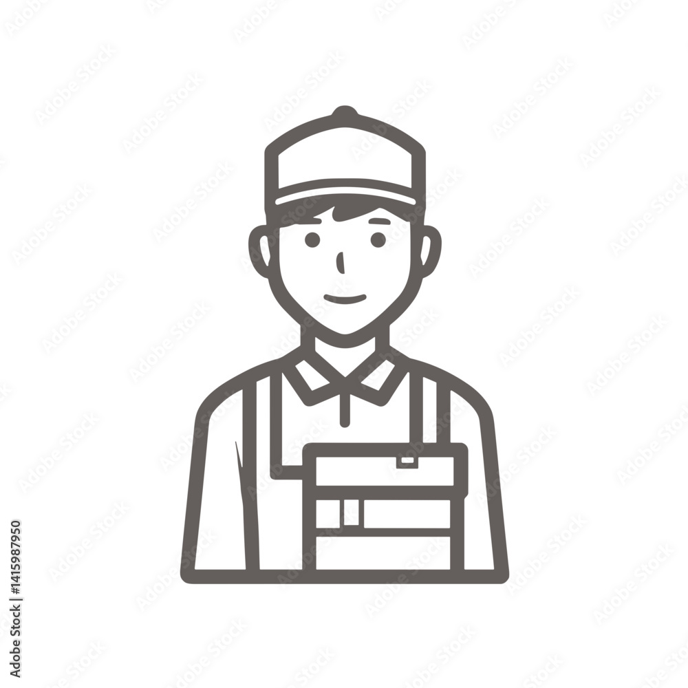 Delivery man smiling with packages against a simple line background Delivery man smiling with packages against a simple line background