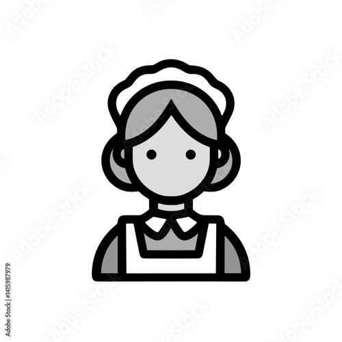 Simple line icon of a maid character in monochrome style  