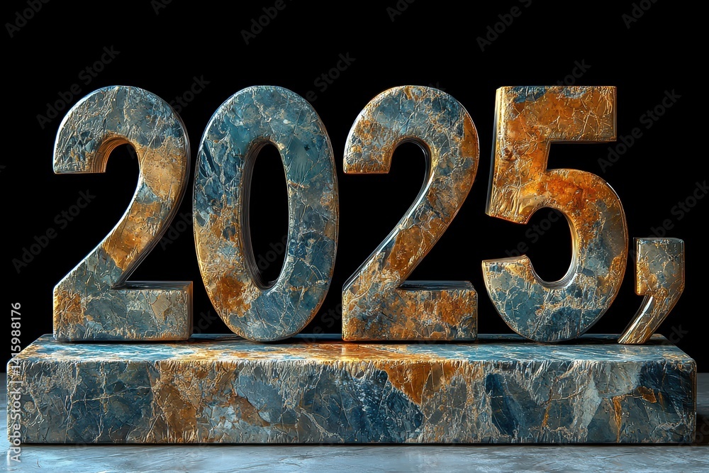 A beautifully stylized display of the year 2025 featuring a unique and intriguing texture