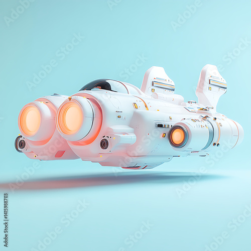 Futuristic White Spaceship: Glowing Engines, Smooth Design, Pastel Aesthetic