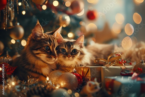 Enjoy festive cats filled with Christmas cheer and surrounded by beautiful decorations