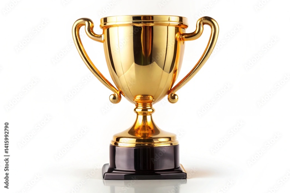 Elegant golden winners trophy with a polished finish and stylish handles, set on a black pedestal, ready for recognition or award ceremony Elegant golden winners trophy with a polished finish and stylish handles, set on a black pedestal, ready for recognition or award ceremony