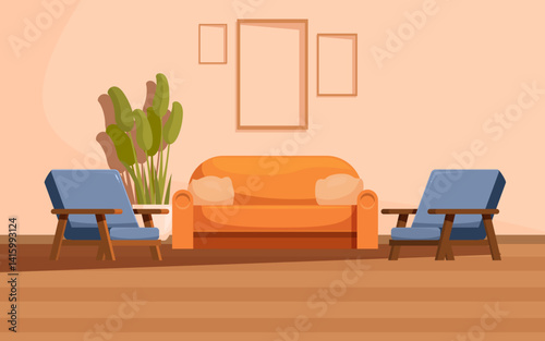 minimalist living room interior with furniture, vector illustration