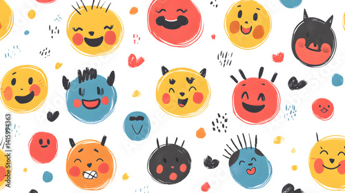 Round Abstract Comic Faces: a Collection of Kid Emotions in Circular Portraits