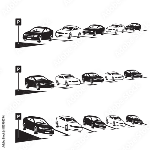 Angle, parallel and perpendicular car parking spaces - vector illustration