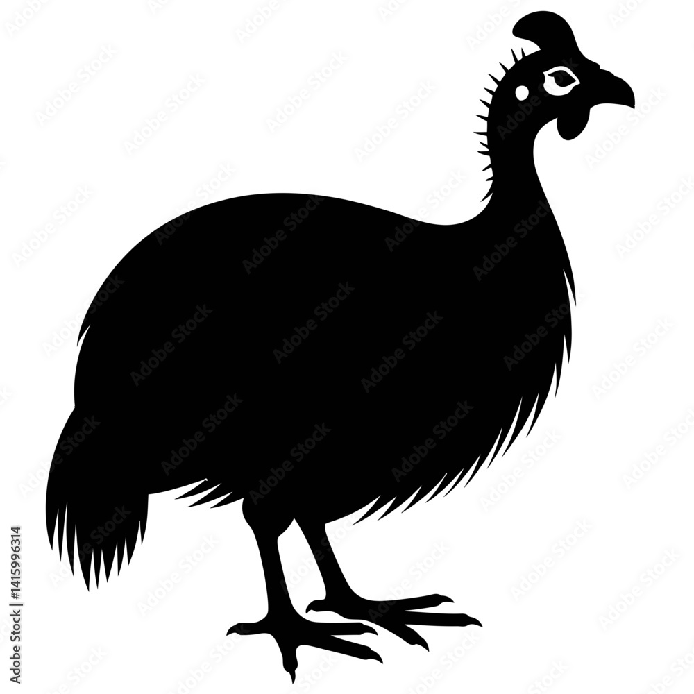 Fototapeta premium Full Body Silhouette of a Guinea Fowl, Vector Style Isolated on White Background, Simple Design for Graphic Use
