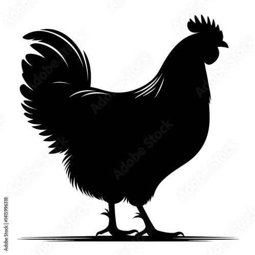 Full Body Black Chicken Silhouette Vector, Isolated on White Background, Simple Design, No Detail or Shadow