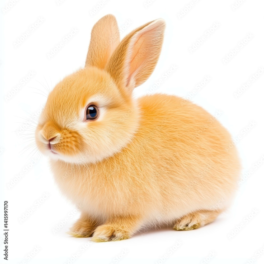 A cute rabbit sits quietly, its soft fur and bright eyes shining against the pure white backdrop, perfect for any design. A cute rabbit sits quietly, its soft fur and bright eyes shining against the pure white backdrop, perfect for any design.