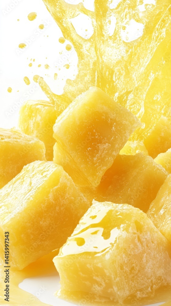 Juicy Pineapple Chunks with Splashing Juice Juicy Pineapple Chunks with Splashing Juice