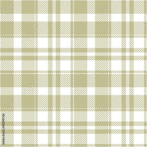 Bright white Seamless Tartan with Rustic putty accents Fabric Design