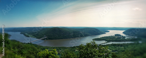 Elevated panoramic view of the Hudson River from Bear Mountain, Bear Mountain State Park, Rockland County, New York State, USA.