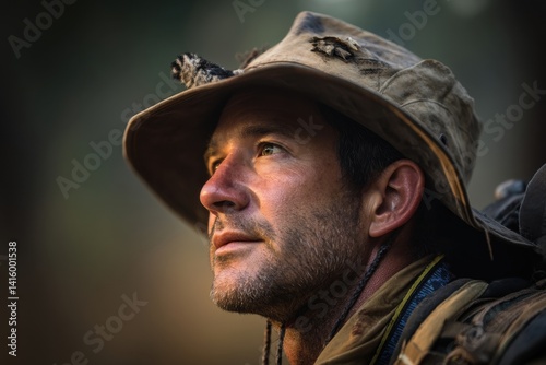 A man gazes intently upward...