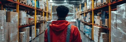 Warehouse Worker Carrying Boxes Logistics and Inventory Management in a Modern Distribution Center