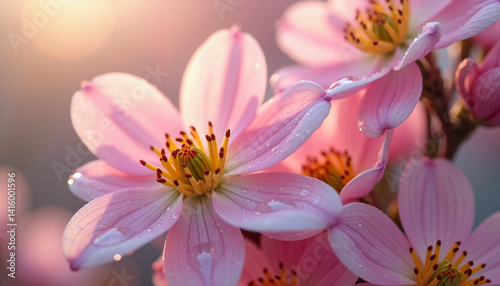 Pink flowers in bloom celebrating Labor Day, Spring flower wreath  