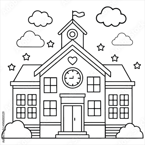 Kids School Background Coloring Page