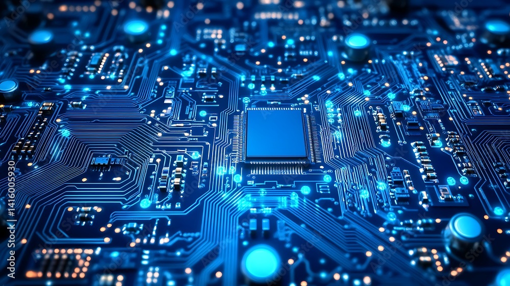 Futuristic Circuit Board with Glowing Lights Futuristic Circuit Board with Glowing Lights