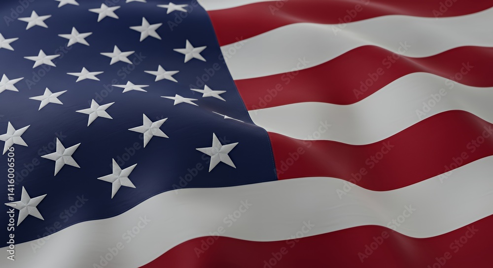 Closeup of Undulating American Flag with Deep Blue Canton and Crisp White Stars Closeup of Undulating American Flag with Deep Blue Canton and Crisp White Stars