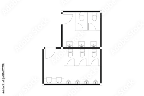 2 dimension floor plan design of public toilet man and woman, line black isolated on white background. Set 3