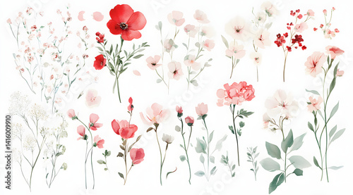 collection of flower on white background,isolated on white,clip art
