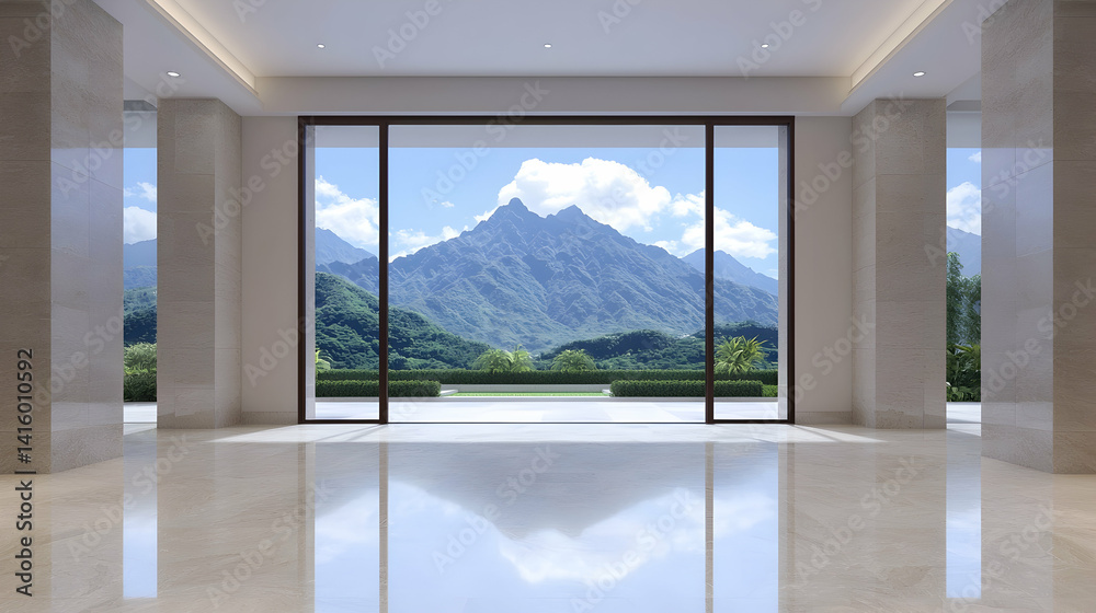 Fototapeta premium Modern interior design luxurious room mountain view elegant home decor