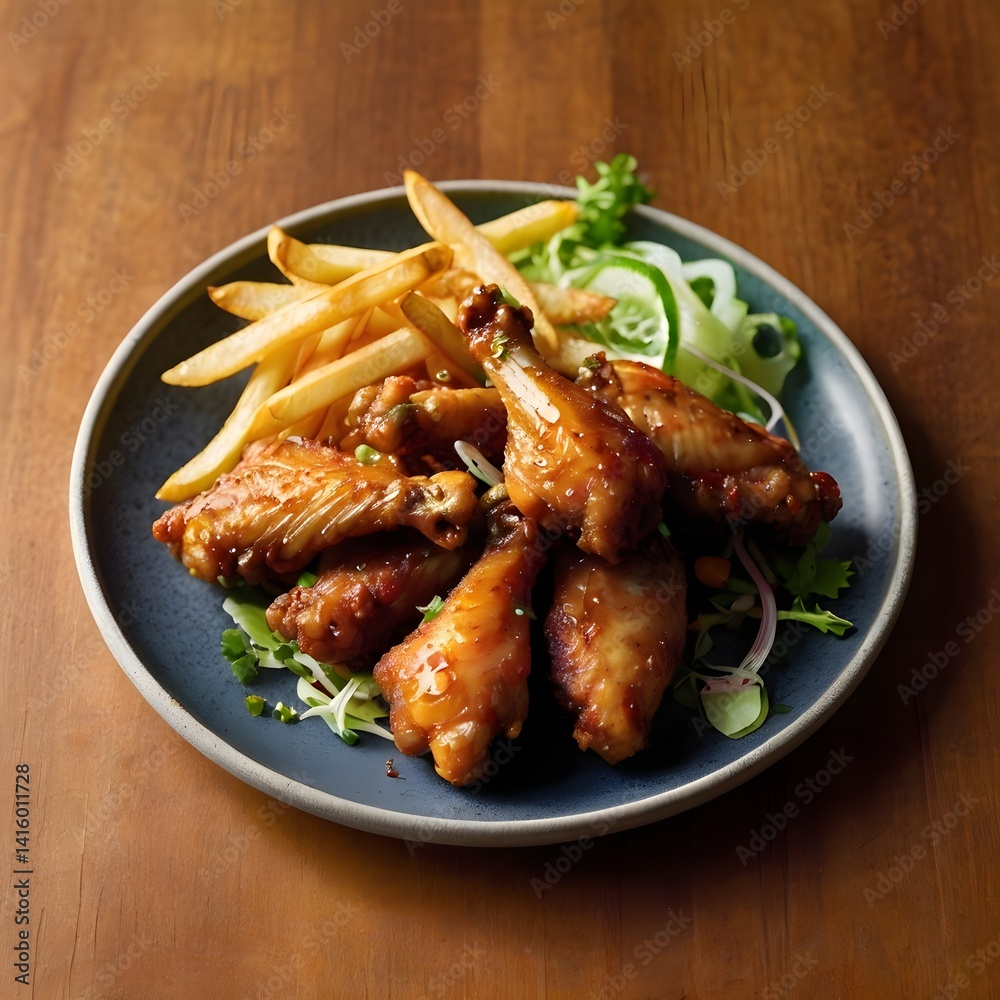 Golden Fried Wings with Noodle Garnish Golden Fried Wings with Noodle Garnish
