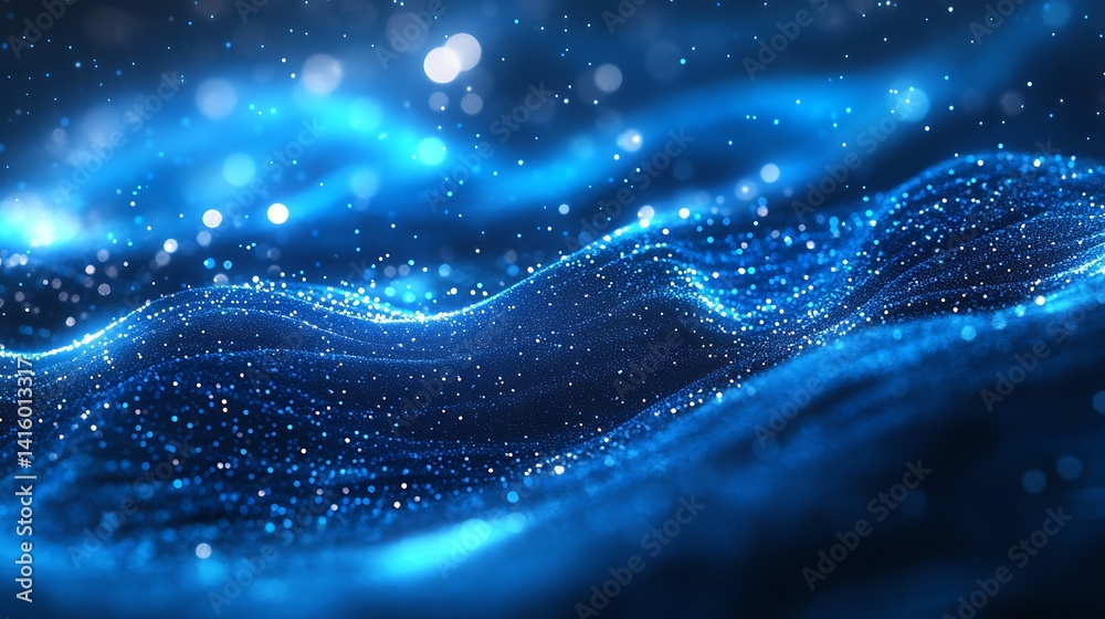 Shimmering Blue Waves with Sparkling Particles Shimmering Blue Waves with Sparkling Particles
