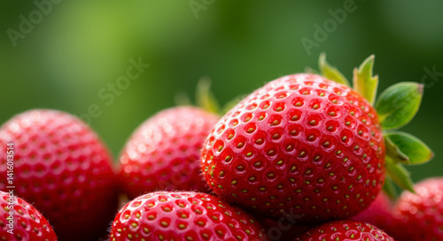 Obraz na płótnie Ripe Red Strawberries Close-up, Fresh Summer Fruit for Healthy Food Blogs w salonie