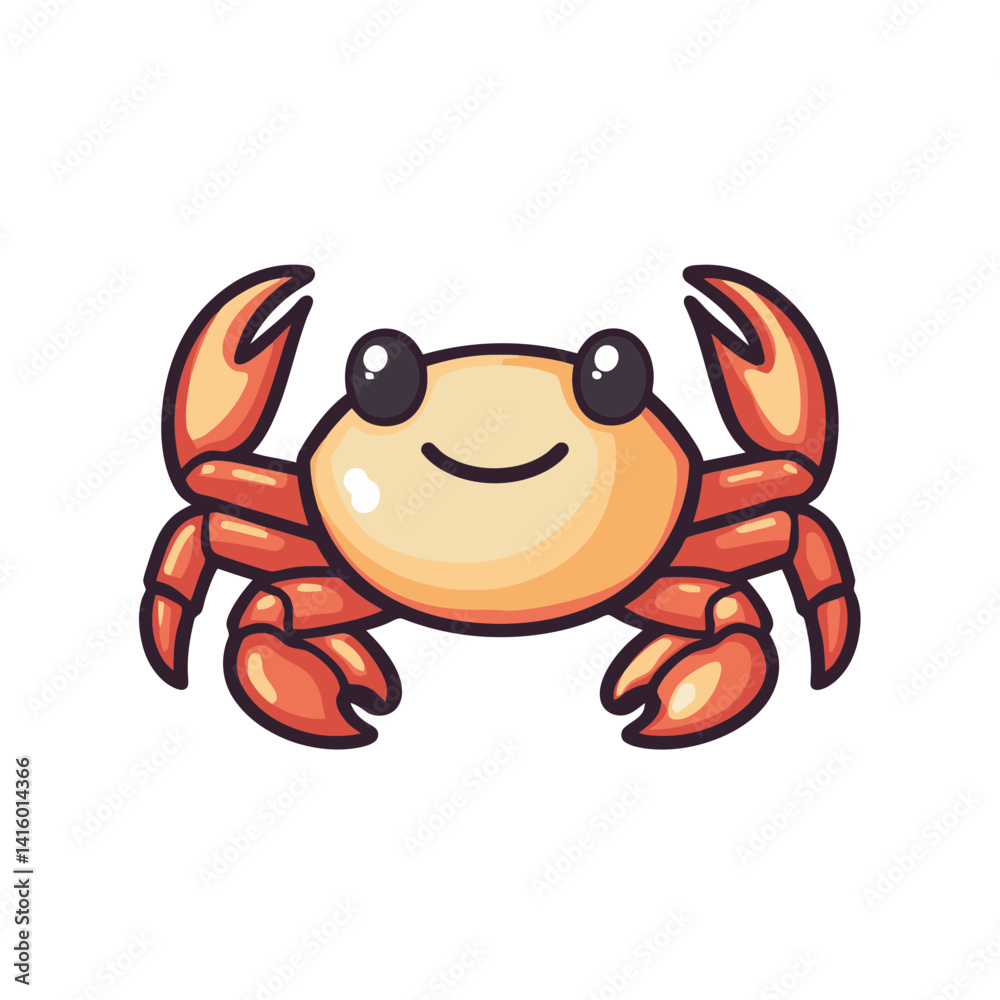 Fototapeta premium Sideways crab cartoon icon featuring a simple and colorful design