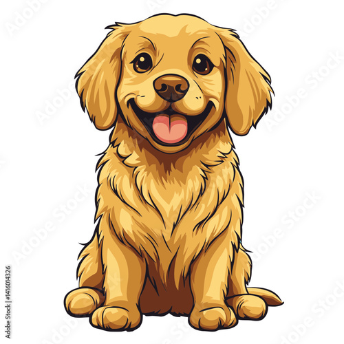 Happy dog cartoon icon featuring a cheerful golden retriever in a simple flat design