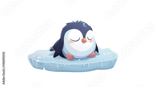 Professional Stock Photo of Cute Penguin Sleeping on Ice Floe - Illustration
