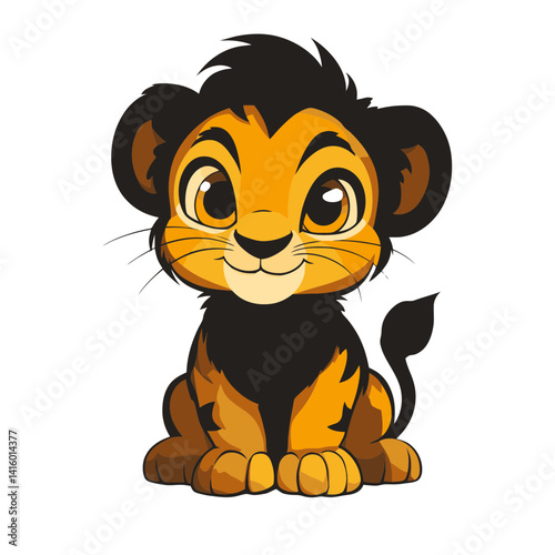Cute lion cub cartoon icon in flat design brings joy to every viewer