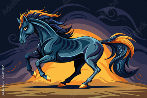 vector of Black horse galloping on dark background