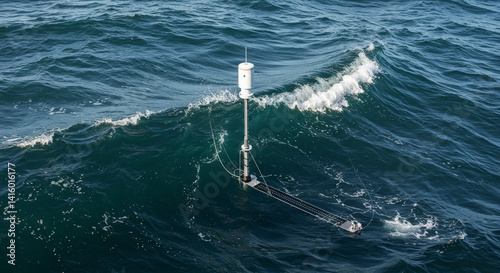 Obraz na płótnie Oceanographic Buoy Monitoring Waves in Deep Blue Sea Stock Photo w salonie