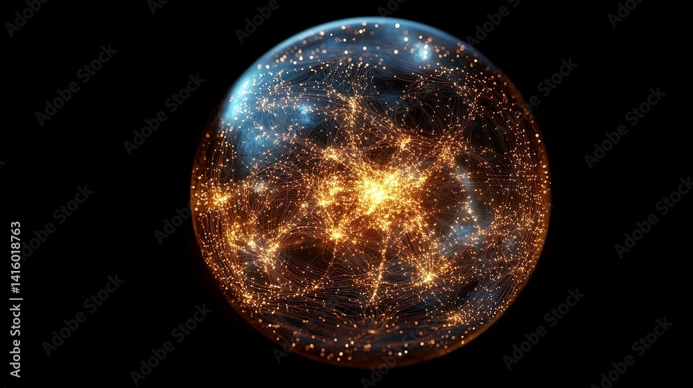 Obraz premium Abstract sphere, glowing with intricate network patterns.