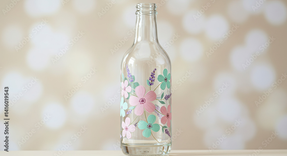 Floral Adorned Glass Bottle, Delicate Springtime Design for Home Accents and Craft Projects