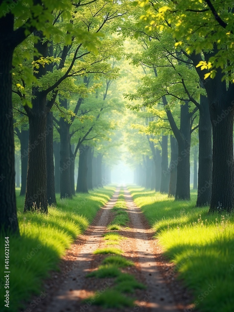 Obraz premium Misty forest road stretching into the trees