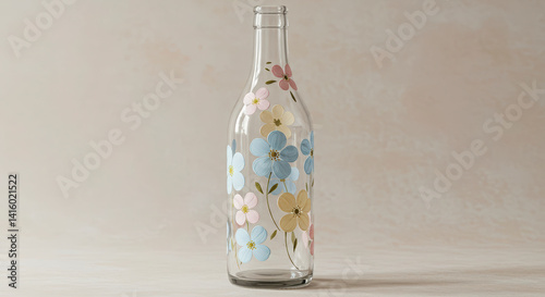 Obraz na płótnie Elegant glass bottle with pastel floral design, decorative still life for home decor and spring themes w salonie