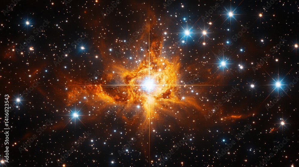 Fototapeta premium Celestial spectacle: A vibrant nebula glowing amidst a sea of distant stars