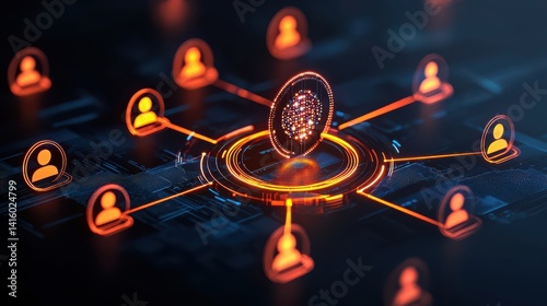 Abstract digital network with glowing nodes and a central globe, depicting global connectivity and technology innovation.