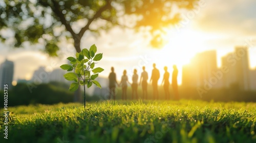 A business team collaborating on reducing their carbon footprint, using data analytics and technology to plan carbon reduction strategies