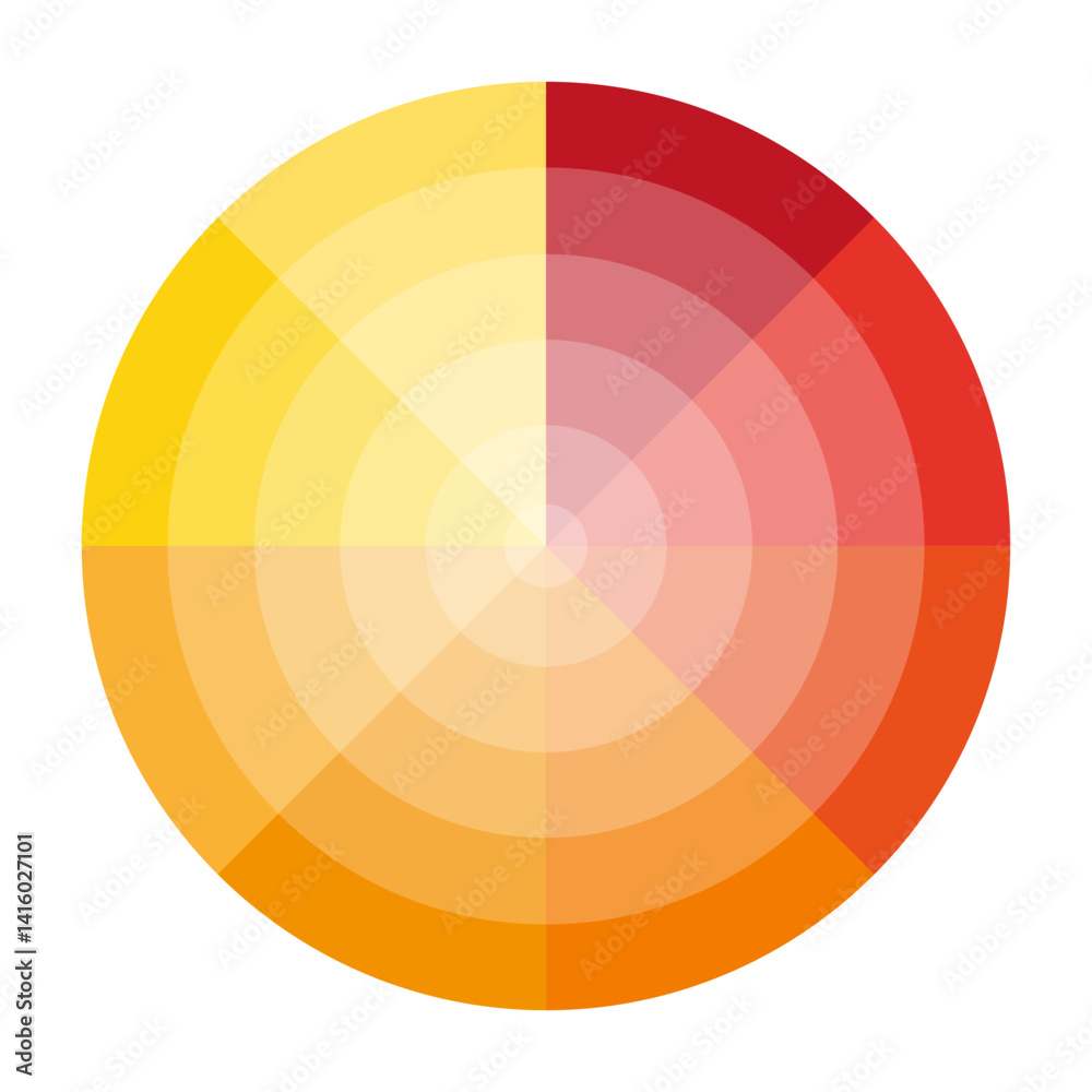 Fototapeta premium Yellow red palette. Gradient circular spectrum. Warm tone ring. Vector color wheel.