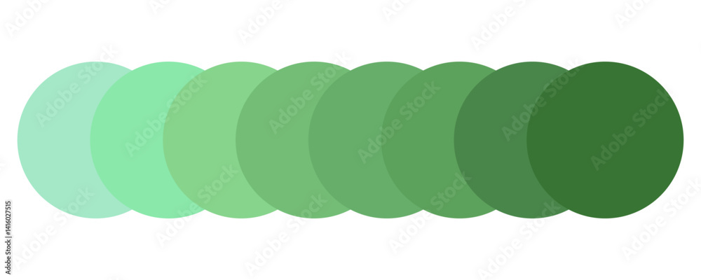 Fototapeta premium Green color palette. Overlapping green circles. Gradient vector illustration. Light to dark transition.