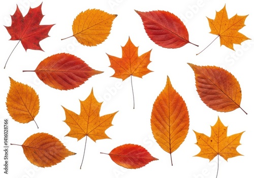 Autumn foliage colorful leaves seasonal fall design element isolated on white background