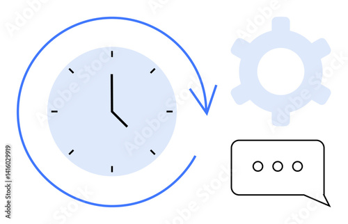 Clock with arrow represents time, gear represents process automation, and speech bubble represents communication. Ideal for time management, productivity, collaboration, workflow, automation