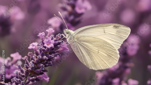 White Butterfly on Lavender Flowers
