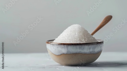 The bowl is pocelain filled with granulated sugar, Generative AI illustrations. photo